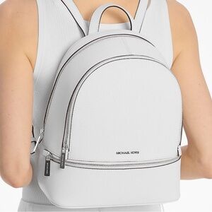 Michael Kors Rhea Medium Pebbled Leather Backpack Optic White
